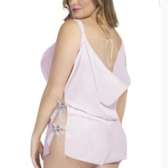 NWOT Chiffon Cowl Neck Romper Teddy w/ Satin Bows - Picture 2 of 5